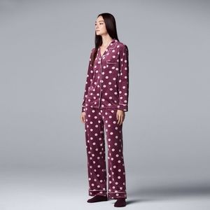 Vera Wang Burgundy Pink Polka Dot PJ Set